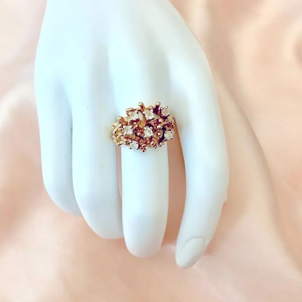 Vintage 18KGE Rhinestone Cocktail Ring